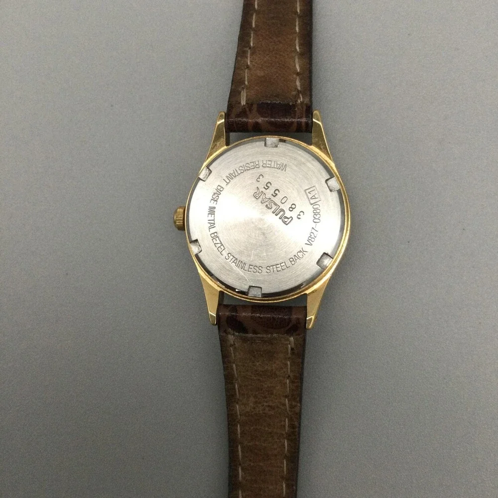Vintage Pulsar Womens Watch 23mm Gold Tone Leather Date V827-0380 New Battery